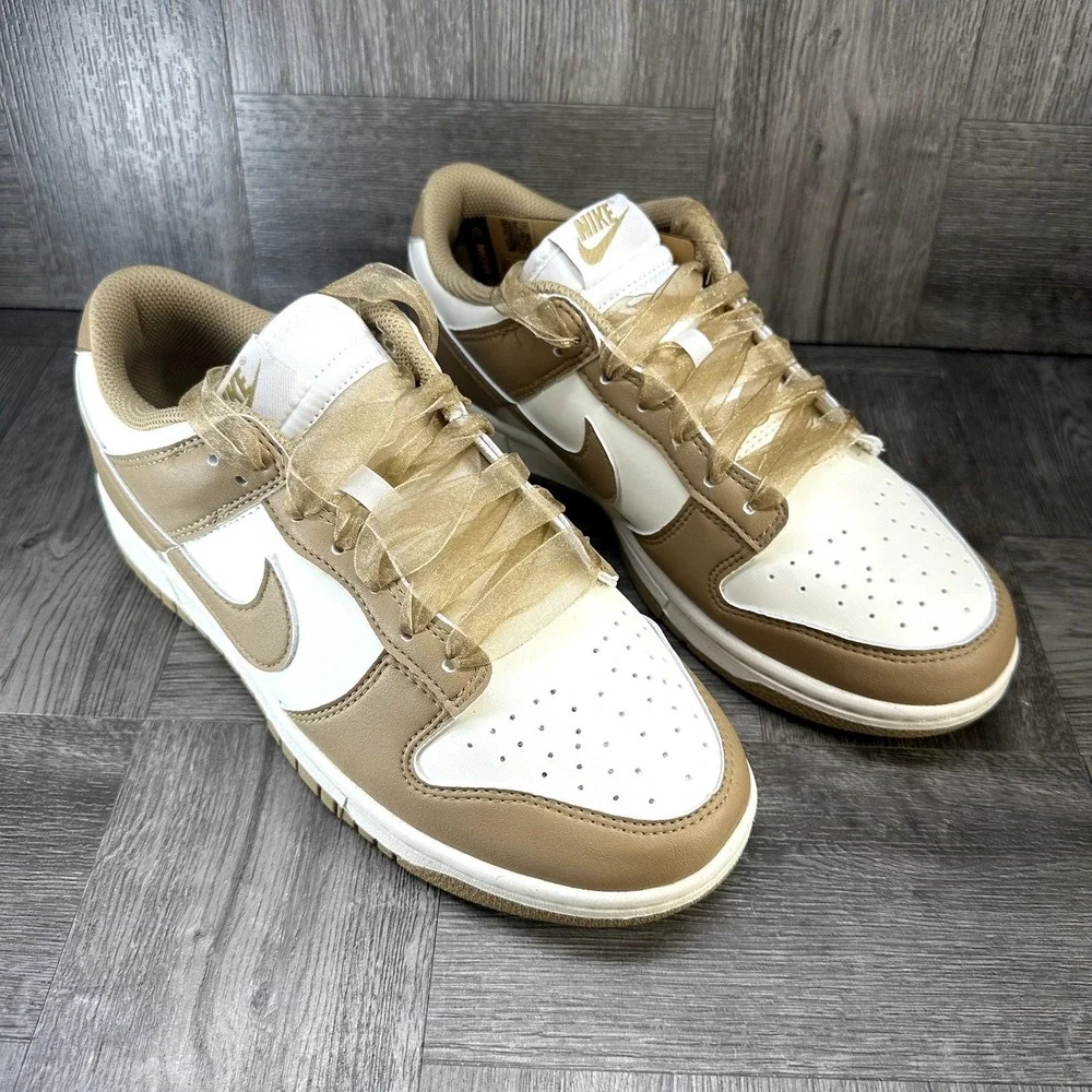 Nike Dunk Low Womens 10 Beige White Leather Ribbon Laces NEW IB7311-101